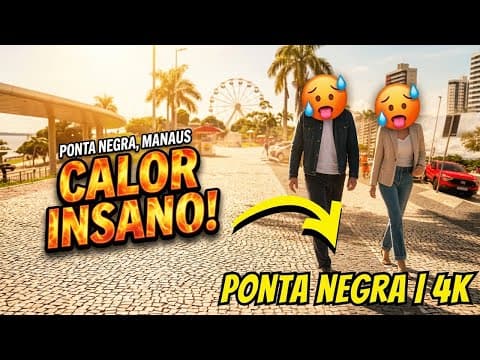 Walking Tour em 4K | Manaus Amazonas Brazil | Passeio pela praia da Ponta Negra em Manaus